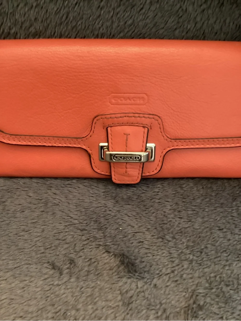 COACH Salmon Colored Vintage Leather Flap Wallet with Signature Buckle